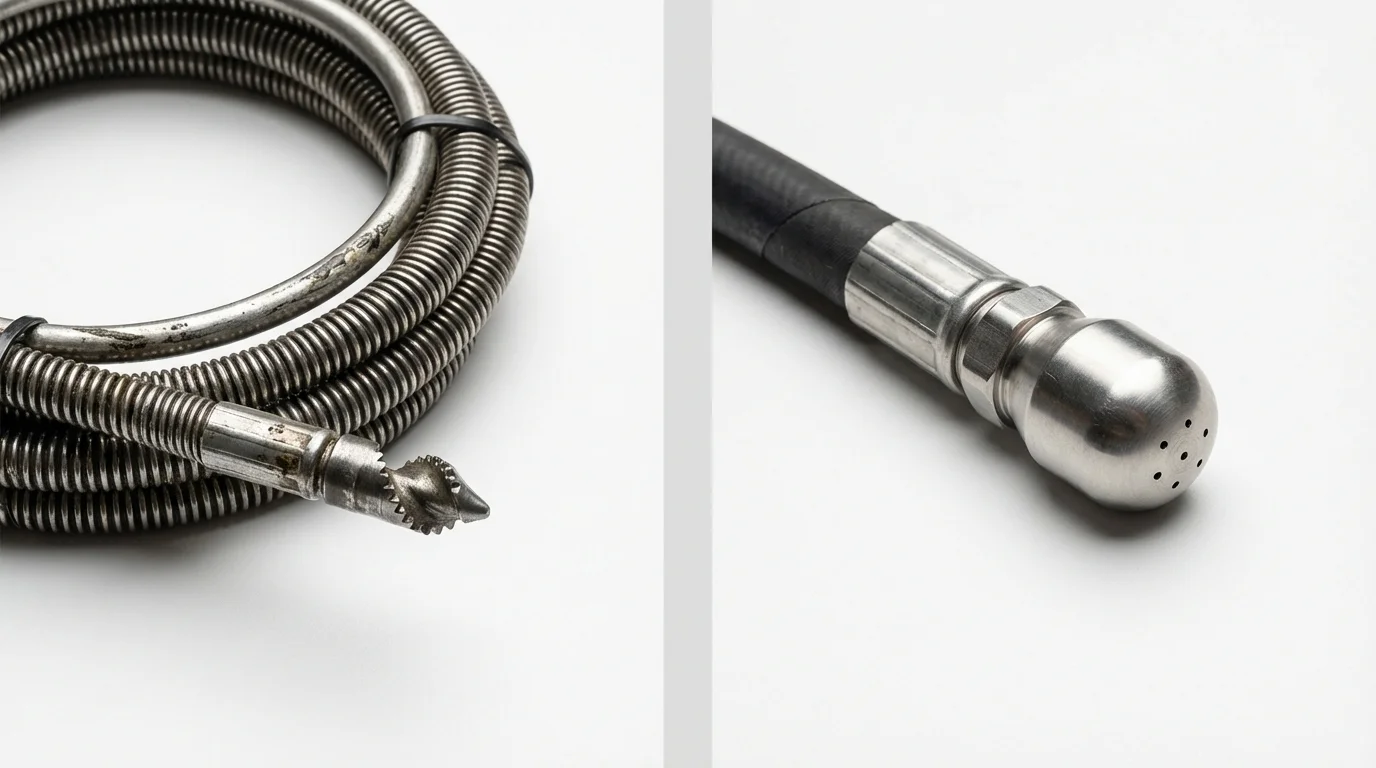 Drain snake cable and hydro jetting nozzle used for drain cleaning in Auburn, WA