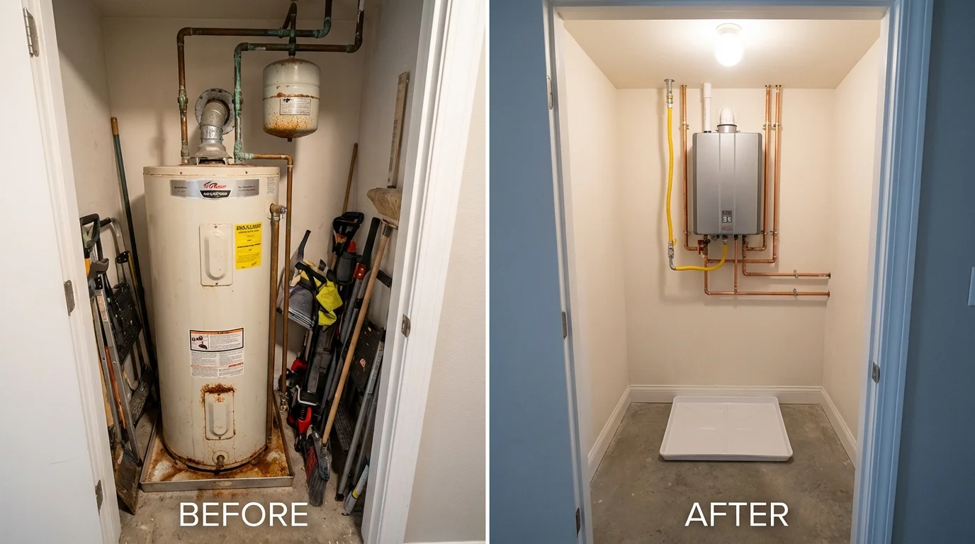 Tank water heater versus wall-mounted tankless unit comparison for Auburn, WA homeowners